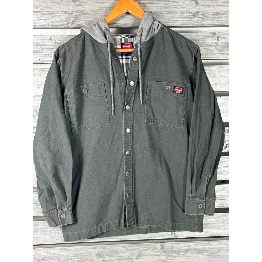 Wrangler Workwear Mens Small Gray Canvas Hooded Shirt Jacket